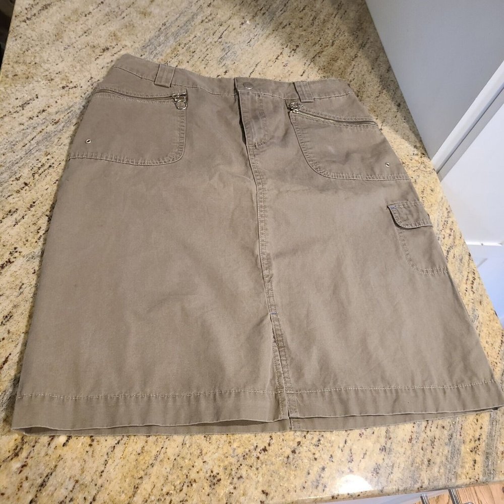 Vintage Size 8 Cargo Skirt French Cuff Khaki Tan Beige Army Zip Pocket
